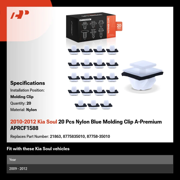 2010-2012 Kia Soul 20 Pcs Nylon Blue Molding Clip A-Premium APRCF1588