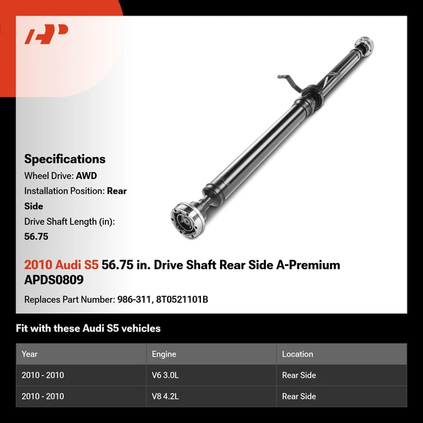 2010 Audi S5 56.75 in. Drive Shaft Rear Side A-Premium APDS0809