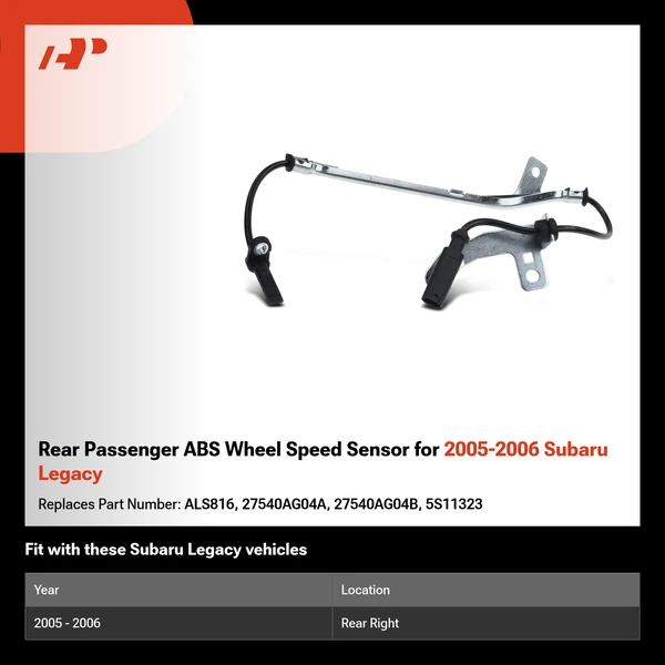 Rear Passenger ABS Wheel Speed Sensor for 2005-2006 Subaru Legacy