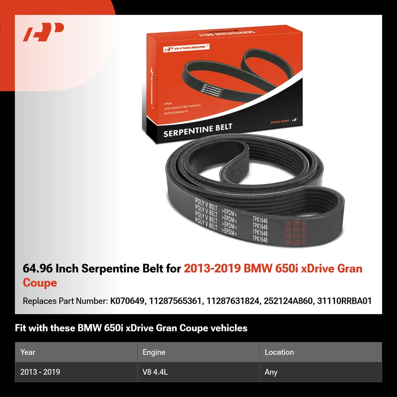 64.96 Inch Serpentine Belt for 2013-2019 BMW 650i xDrive Gran Coupe