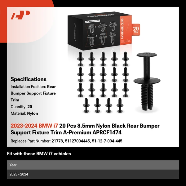 2023-2024 BMW i7 20 Pcs 8.5mm Nylon Black Rear Bumper Support Fixture Trim A-Premium APRCF1474