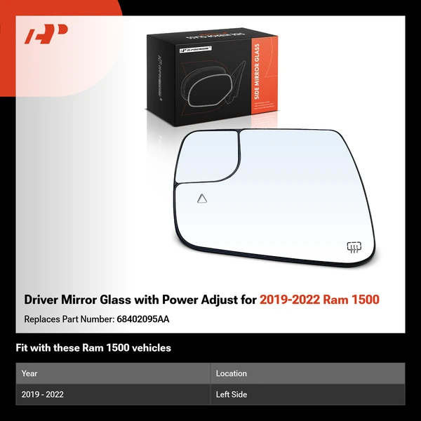 Driver Mirror Glass with Power Adjust for 2019-2022 Ram 1500
