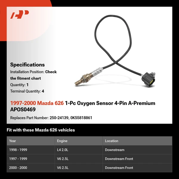 1997-2000 Mazda 626 1-Pc Oxygen Sensor 4-Pin A-Premium APOS0469