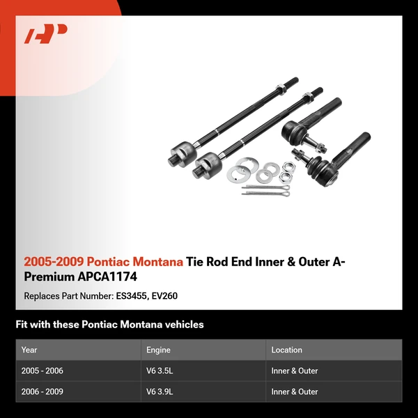 2005-2009 Pontiac Montana Tie Rod End Inner & Outer A-Premium APCA1174