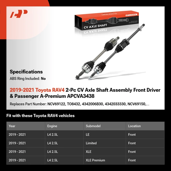 2019-2021 Toyota RAV4 2-Pc CV Axle Shaft Assembly Front Driver & Passenger A-Premium APCVA3438