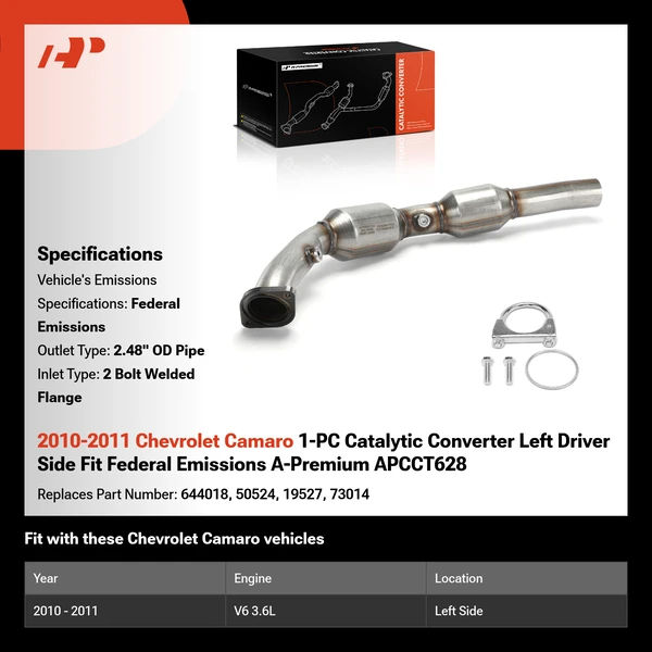 2010-2011 Chevrolet Camaro 1-PC Catalytic Converter Left Driver Side Fit Federal Emissions A-Premium APCCT628