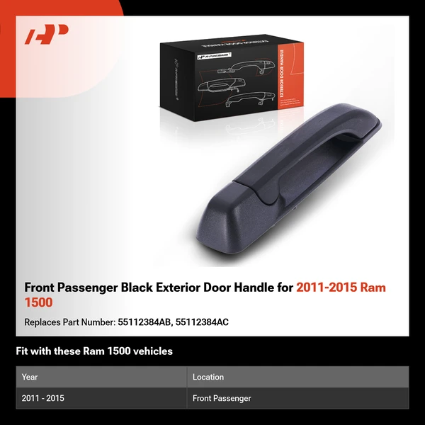Front Passenger Black Exterior Door Handle for 2011-2015 Ram 1500