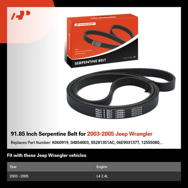 91.85 Inch Serpentine Belt for 2003-2005 Jeep Wrangler