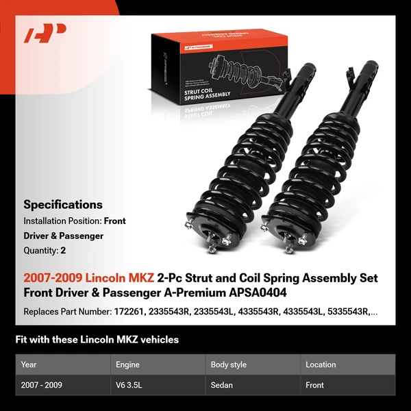2007-2009 Lincoln MKZ 2-Pc Strut and Coil Spring Assembly Set Front Driver & Passenger A-Premium APSA0404