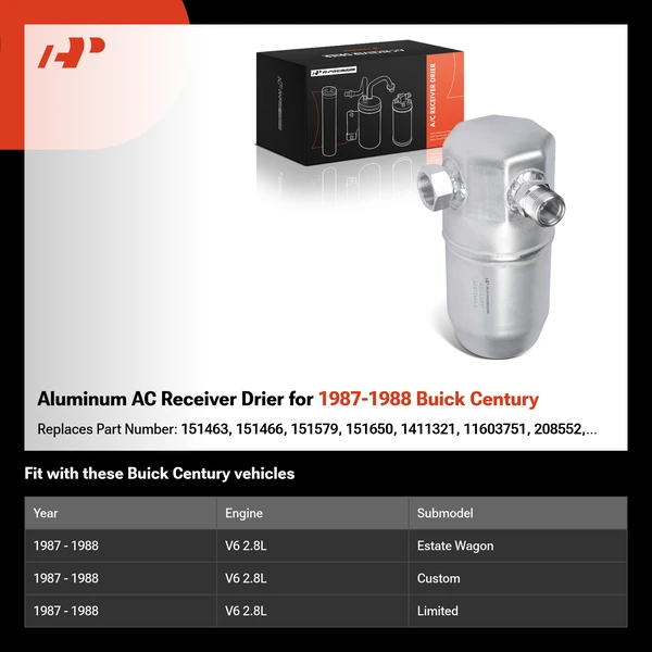 Aluminum AC Receiver Drier for 1987-1988 Buick Century