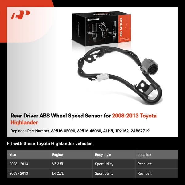 Rear Driver ABS Wheel Speed Sensor for 2008-2013 Toyota Highlander