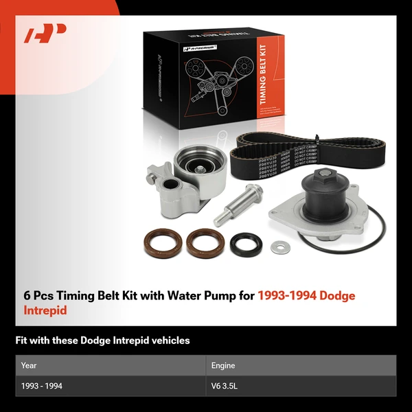 6 Pcs Timing Belt Kit with Water Pump for 1993-1994 Dodge Intrepid
