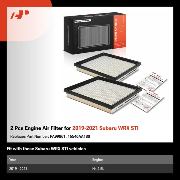 2 Pcs Engine Air Filter for 2019-2021 Subaru WRX STI