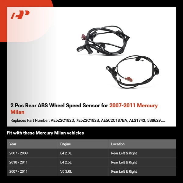 2 Pcs Rear ABS Wheel Speed Sensor for 2007-2011 Mercury Milan