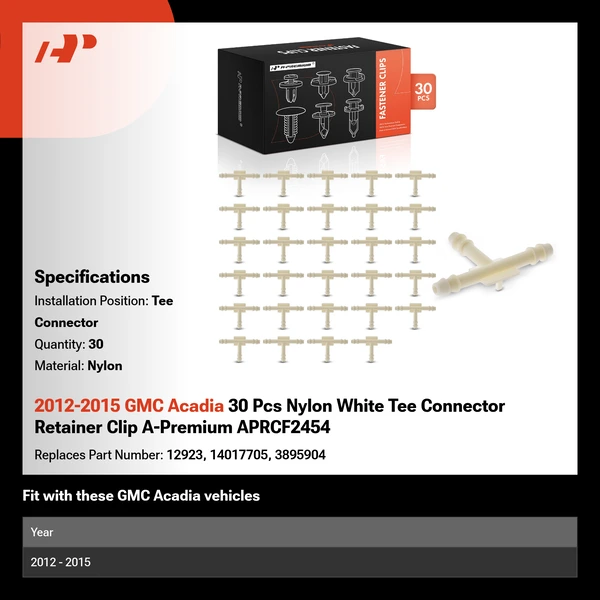 2012-2015 GMC Acadia 30 Pcs Nylon White Tee Connector Retainer Clip A-Premium APRCF2454