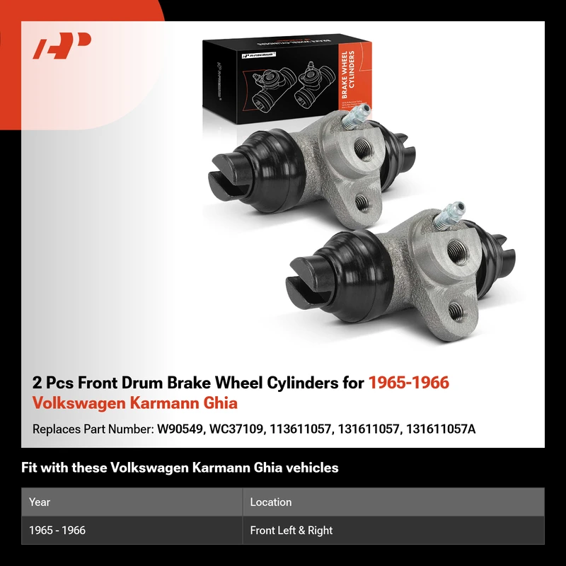 2 Pcs Front Drum Brake Wheel Cylinders for 1965-1966 Volkswagen Karmann Ghia