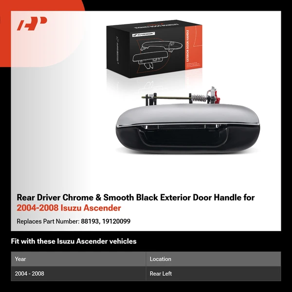 Rear Driver Chrome & Smooth Black Exterior Door Handle for 2004-2008 Isuzu Ascender
