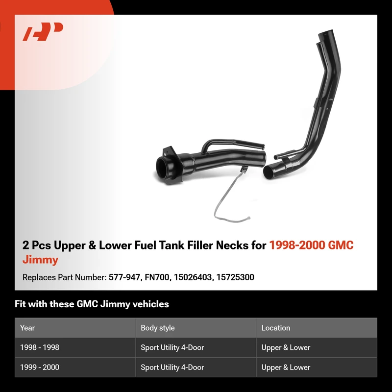 2 Pcs Upper & Lower Fuel Tank Filler Necks for 1998-2000 GMC Jimmy