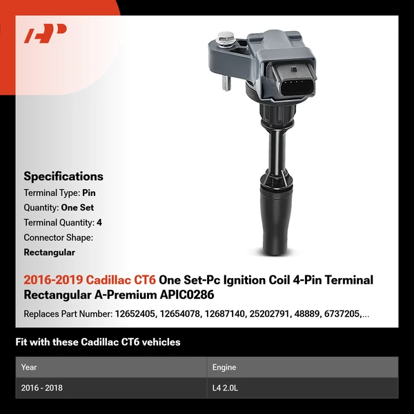 2016-2019 Cadillac CT6 One Set-Pc Ignition Coil 4-Pin Terminal Rectangular A-Premium APIC0286
