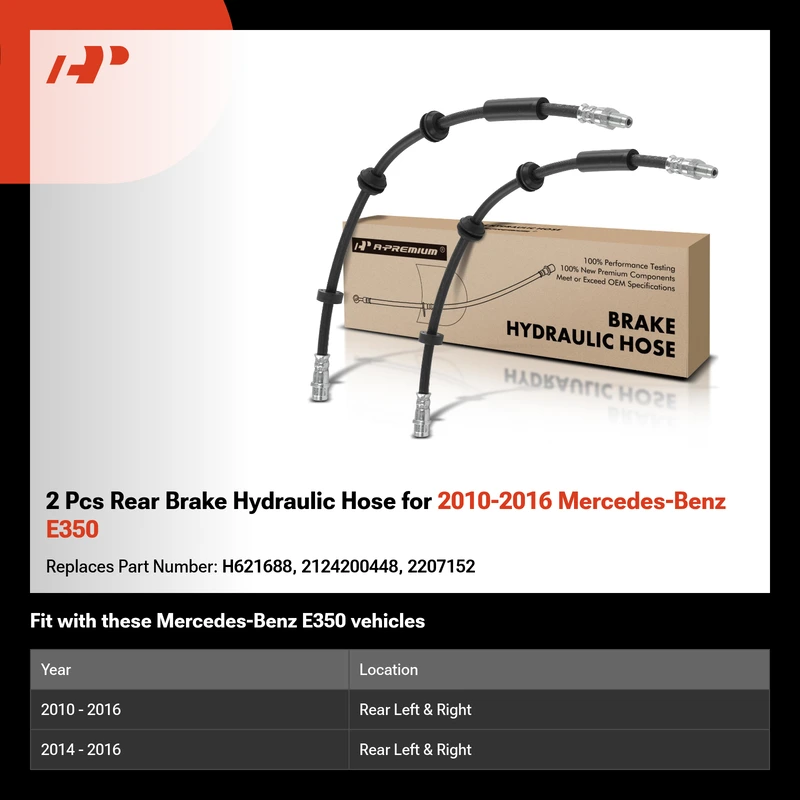 2 Pcs Rear Brake Hydraulic Hose for 2010-2016 Mercedes-Benz E350