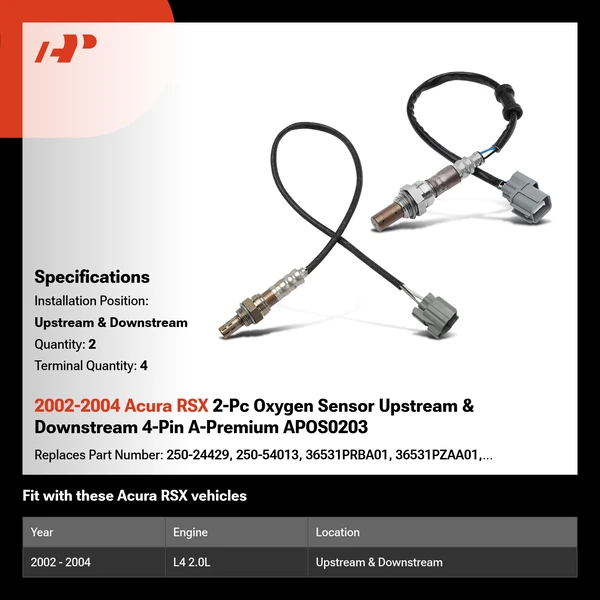2002-2004 Acura RSX 2-Pc Oxygen Sensor Upstream & Downstream 4-Pin A-Premium APOS0203