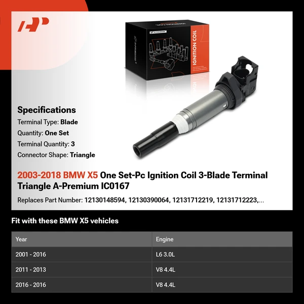 2003-2018 BMW X5 One Set-Pc Ignition Coil 3-Blade Terminal Triangle A-Premium IC0167