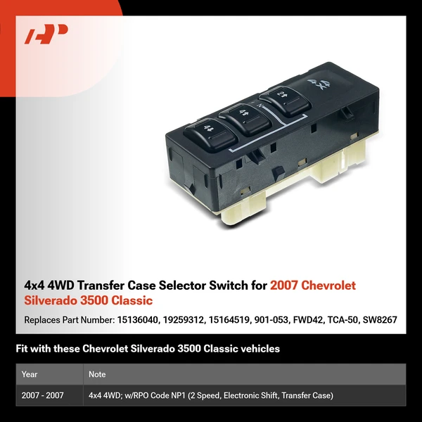 4x4 4WD Transfer Case Selector Switch for 2007 Chevrolet Silverado 3500 Classic