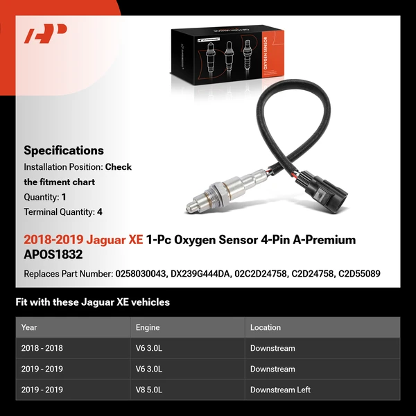 2018-2019 Jaguar XE 1-Pc Oxygen Sensor 4-Pin A-Premium APOS1832
