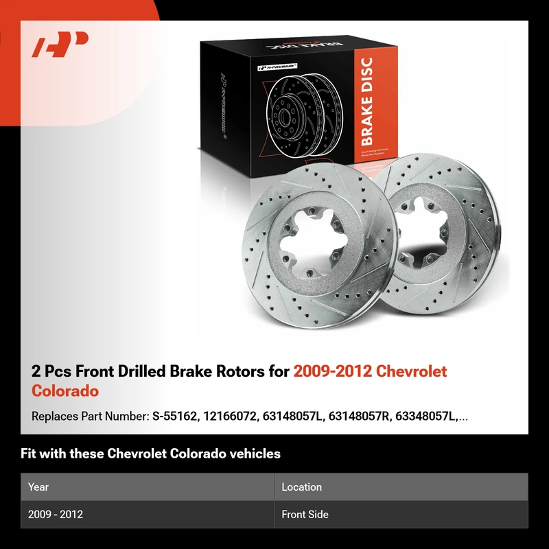 2 Pcs Front Drilled Brake Rotors for 2009-2012 Chevrolet Colorado