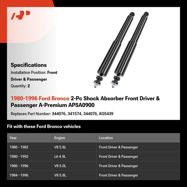 1980-1996 Ford Bronco 2-Pc Shock Absorber Front Driver & Passenger A-Premium APSA0900