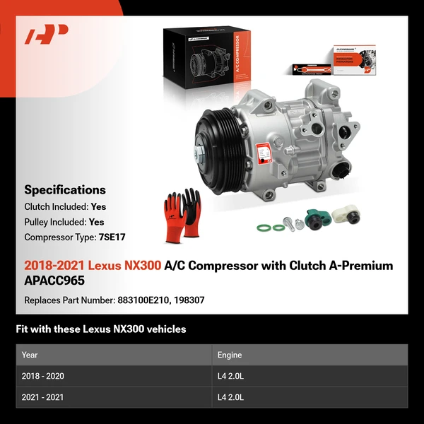 2018-2021 Lexus NX300 A/C Compressor with Clutch A-Premium APACC965