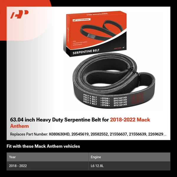 63.04 inch Heavy Duty Serpentine Belt for 2018-2022 Mack Anthem