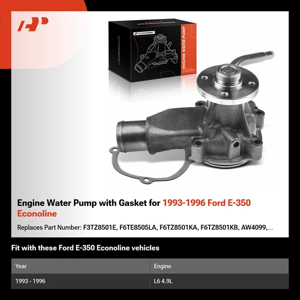 Engine Water Pump with Gasket for 1993-1996 Ford E-350 Econoline