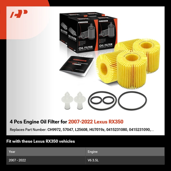 4 Pcs Engine Oil Filter for 2007-2022 Lexus RX350