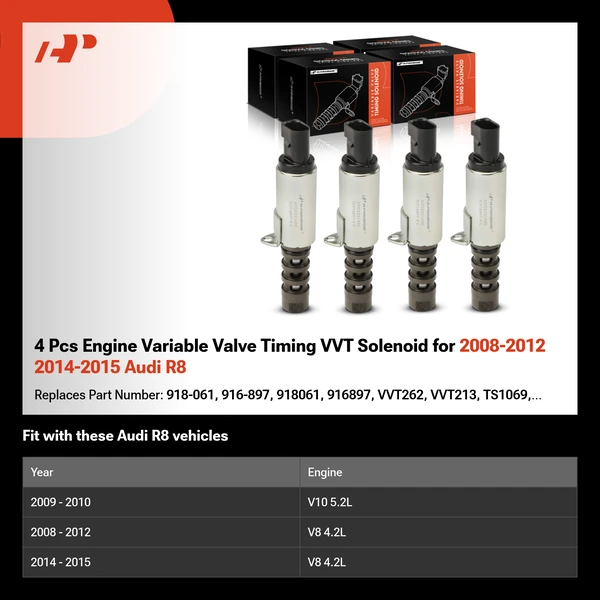 4 Pcs Engine Variable Valve Timing VVT Solenoid for 2008-2012 2014-2015 Audi R8