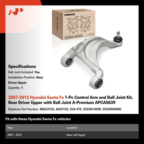 2007-2012 Hyundai Santa Fe 1-Pc Control Arm and Ball Joint Kit, Rear Driver Upper with Ball Joint A-Premium APCA5639