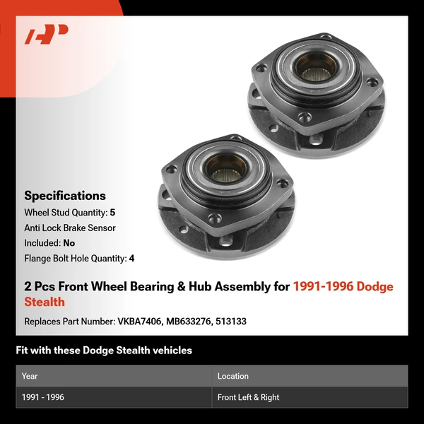 2 Pcs Front Wheel Bearing & Hub Assembly for 1991-1996 Dodge Stealth