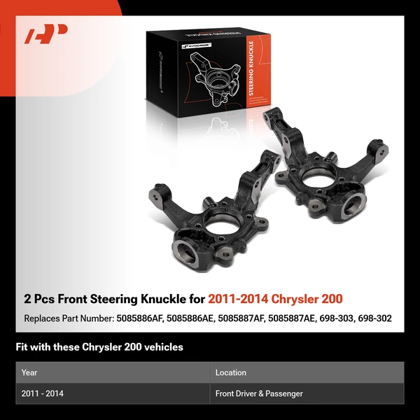 2 Pcs Front Steering Knuckle for 2011-2014 Chrysler 200
