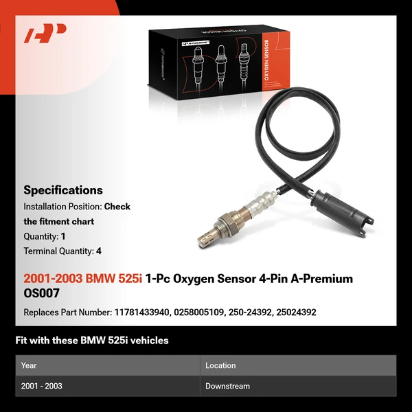 2001-2003 BMW 525i 1-Pc Oxygen Sensor 4-Pin A-Premium OS007