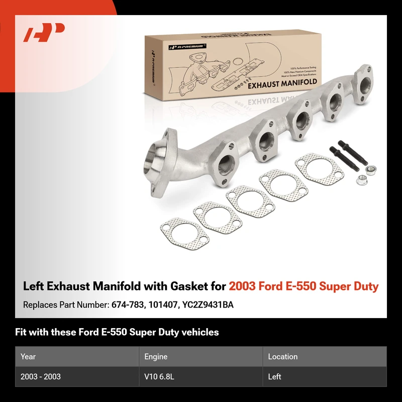 Left Exhaust Manifold with Gasket for 2003 Ford E-550 Super Duty