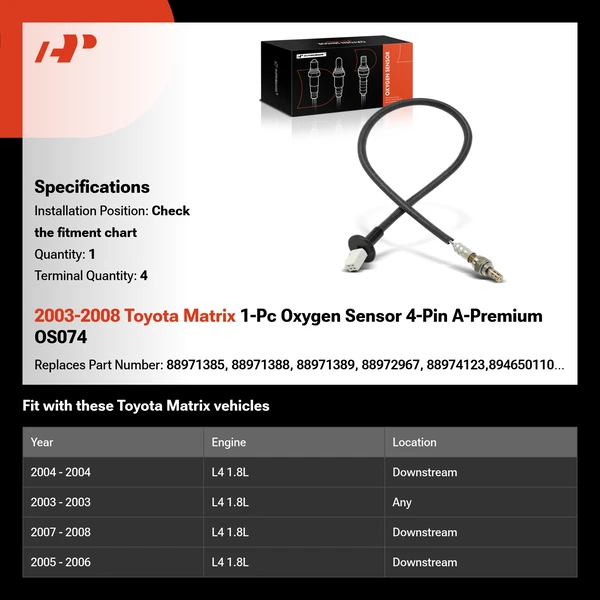 2003-2008 Toyota Matrix 1-Pc Oxygen Sensor 4-Pin A-Premium OS074