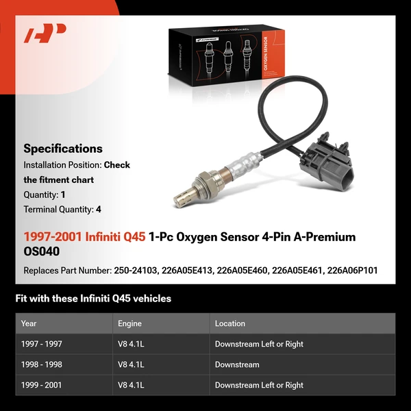 1997-2001 Infiniti Q45 1-Pc Oxygen Sensor 4-Pin A-Premium OS040