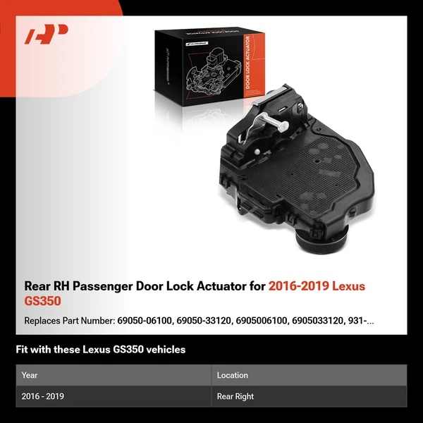 Rear RH Passenger Door Lock Actuator for 2016-2019 Lexus GS350