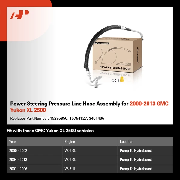 Power Steering Pressure Line Hose Assembly for 2000-2013 GMC Yukon XL 2500