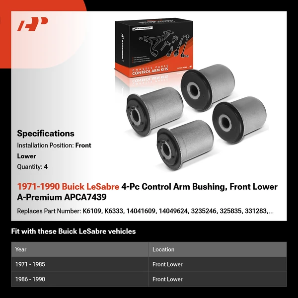 1971-1990 Buick LeSabre 4-Pc Control Arm Bushing, Front Lower A-Premium APCA7439