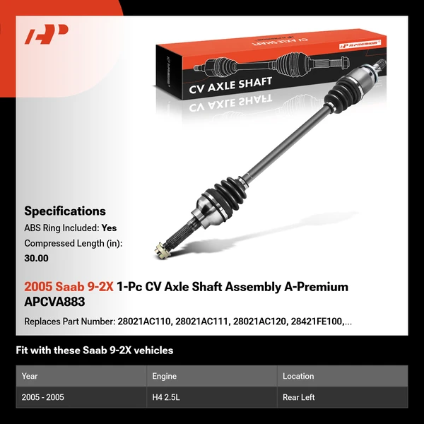 2005 Saab 9-2X 1-Pc CV Axle Shaft Assembly A-Premium APCVA883