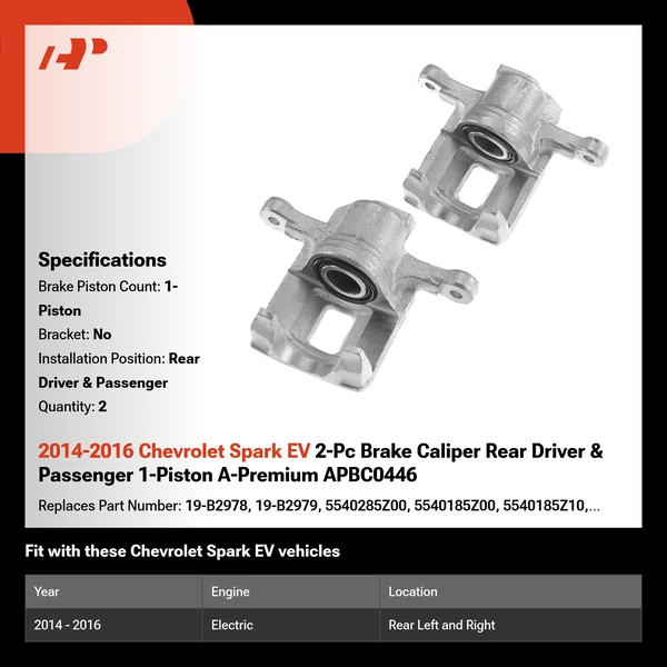 2014-2016 Chevrolet Spark EV 2-Pc Brake Caliper Rear Driver & Passenger 1-Piston A-Premium APBC0446