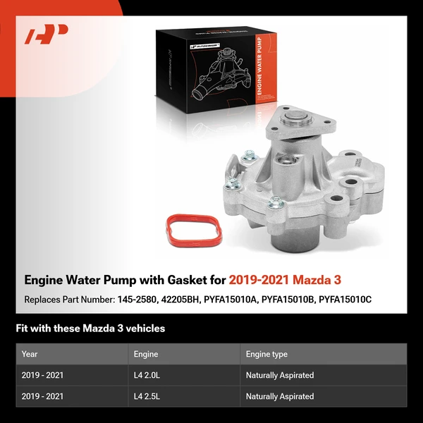 Engine Water Pump with Gasket for 2019-2021 Mazda 3