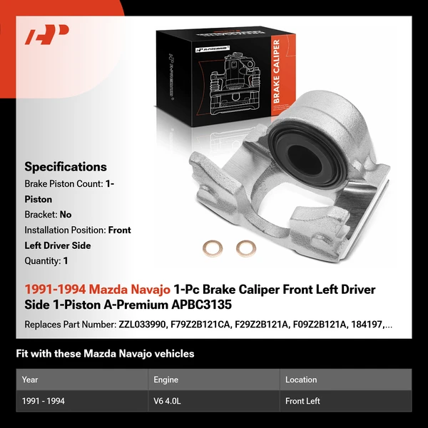 1991-1994 Mazda Navajo 1-Pc Brake Caliper Front Left Driver Side 1-Piston A-Premium APBC3135