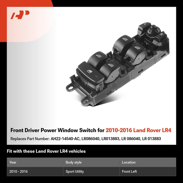 Front Driver Power Window Switch for 2010-2016 Land Rover LR4